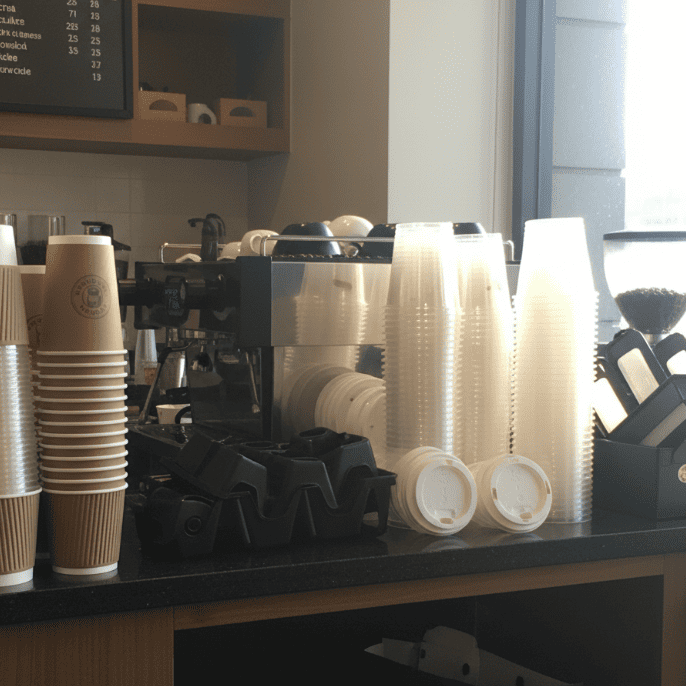 A clear PET plastic cup next to a white paper cup.