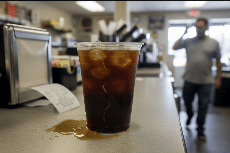PET cups full of iced soda, covered in condensation, looking sturdy and reliable