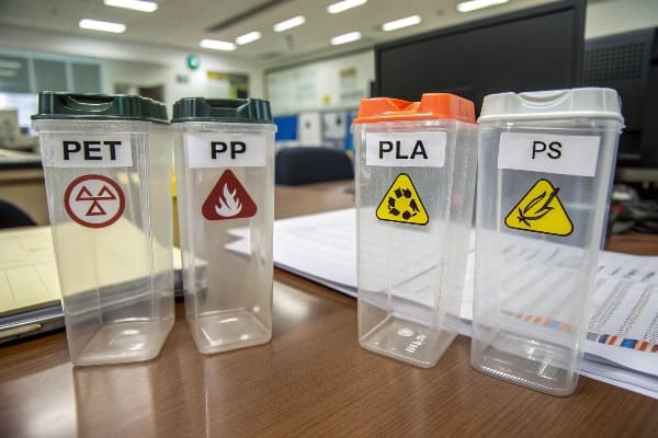 A side-by-side comparison of PET and PP plastic cups showing the difference in clarity