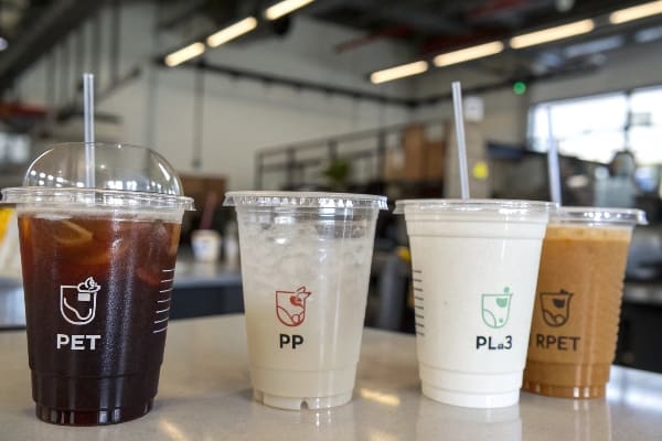 A mood board showing different beverage brands and their corresponding cup choices