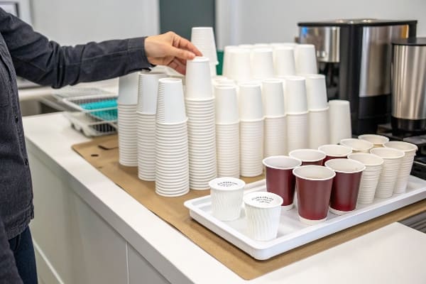Choosing the Right Cup for Your Business A flowchart helping to decide between a plastic cup and a paper cup based on business goals