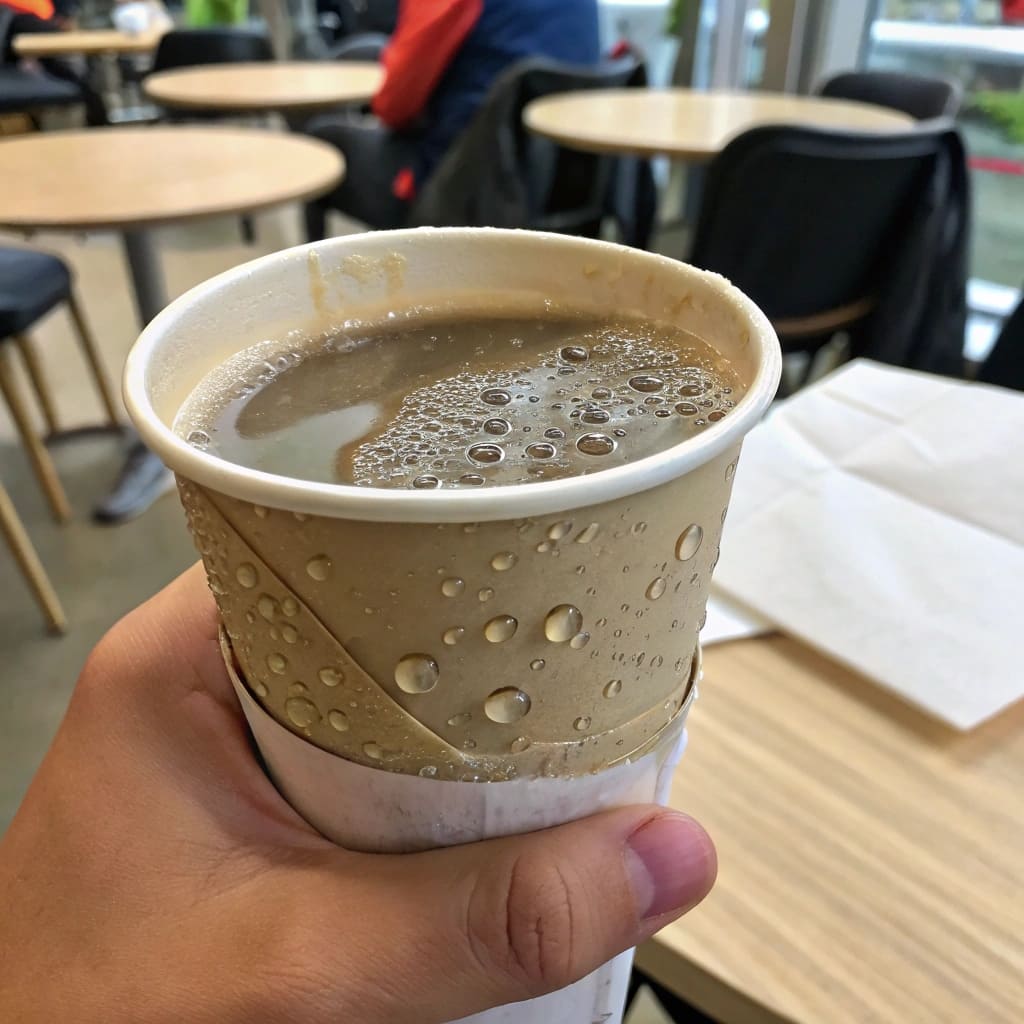 Hands holding a wet paper cup