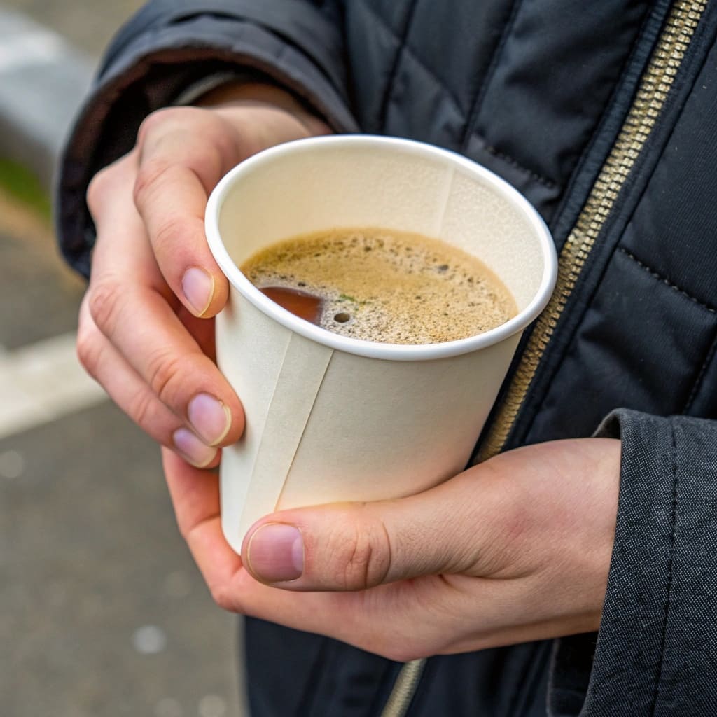 Paper cup showing condensation