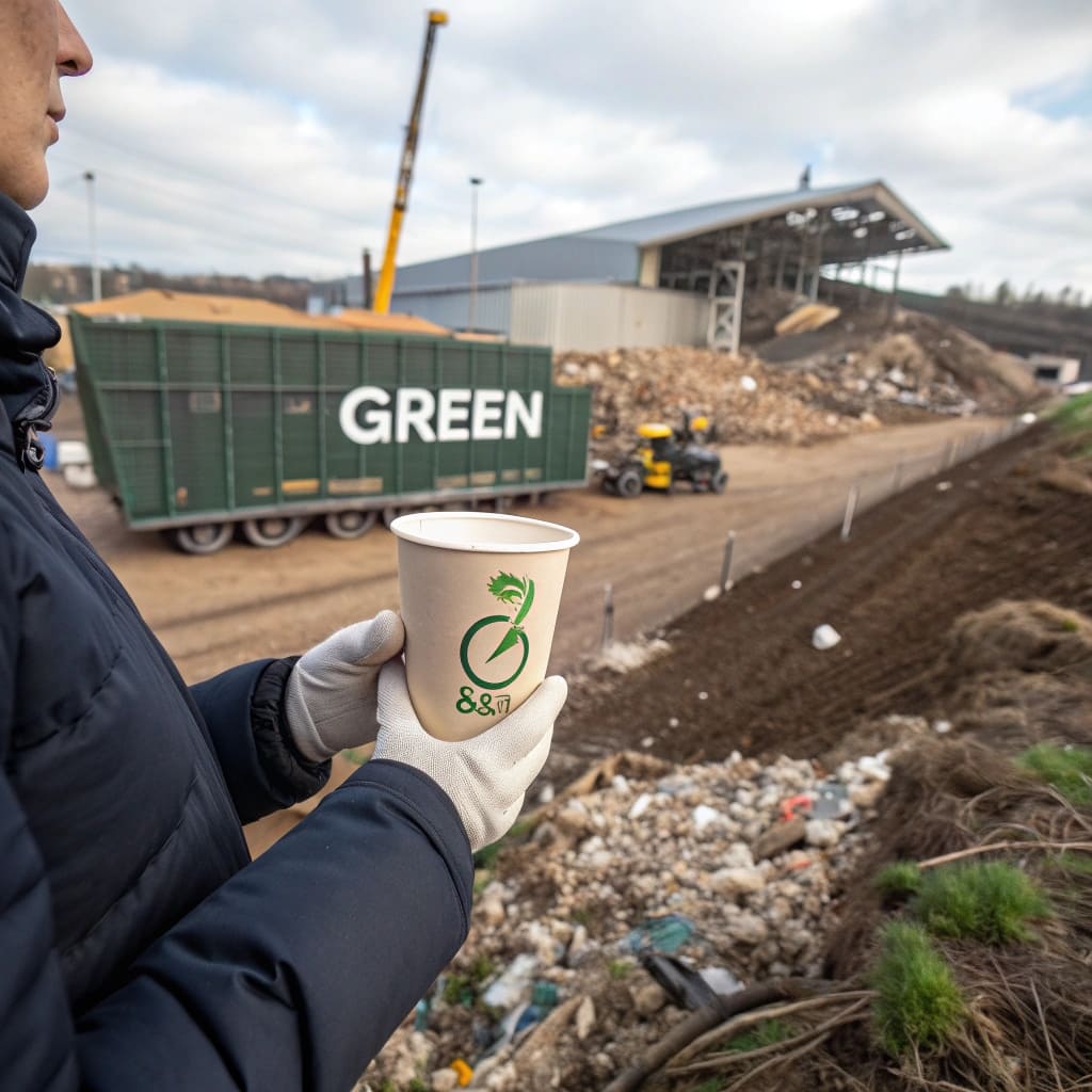 A comparison shot of a PET cup, a paper cup, and a PLA cup