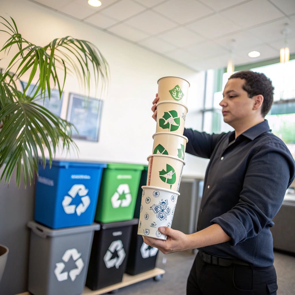A person washing a plastic cup for reuse